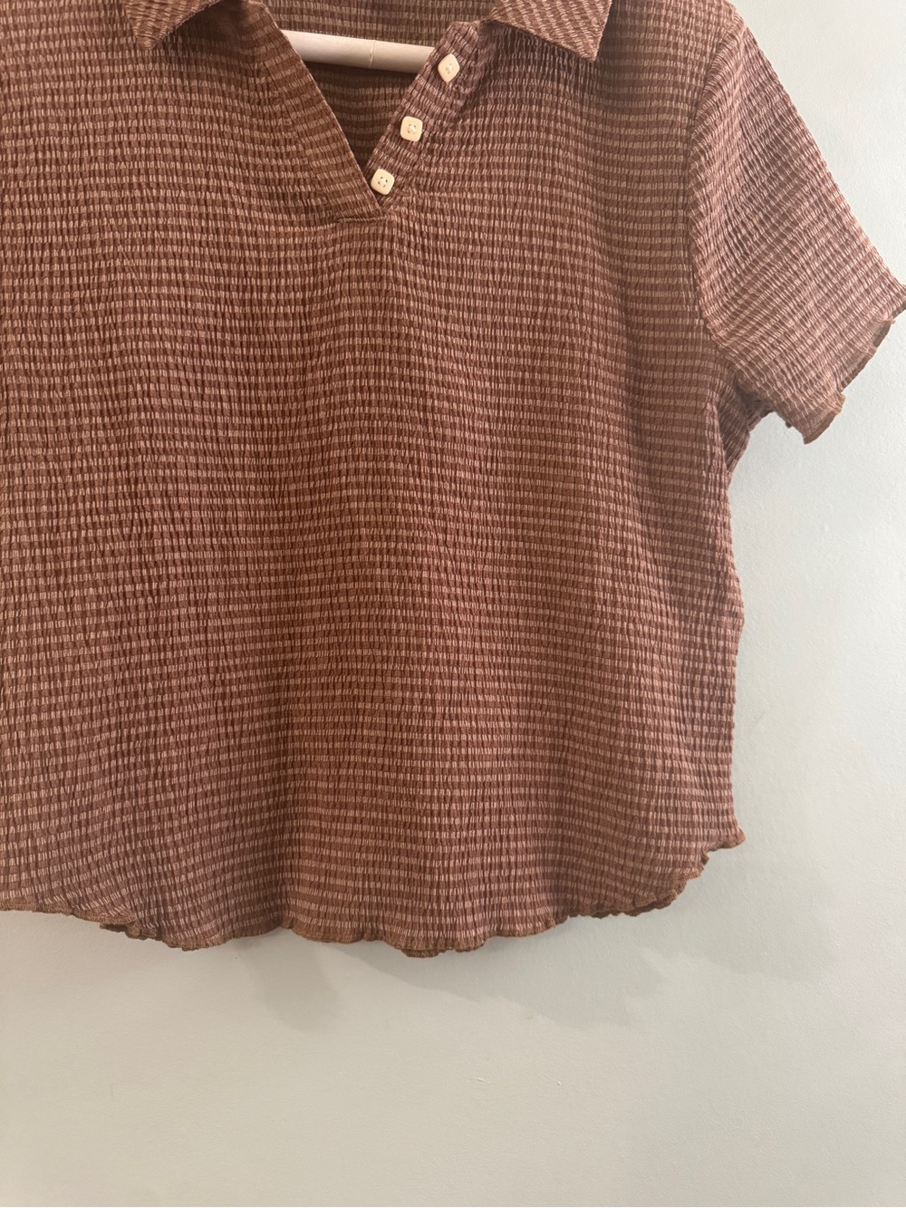 Madewell Ribbed Brown Short-Sleeve Polo Crop Top - Picture 3 of 6